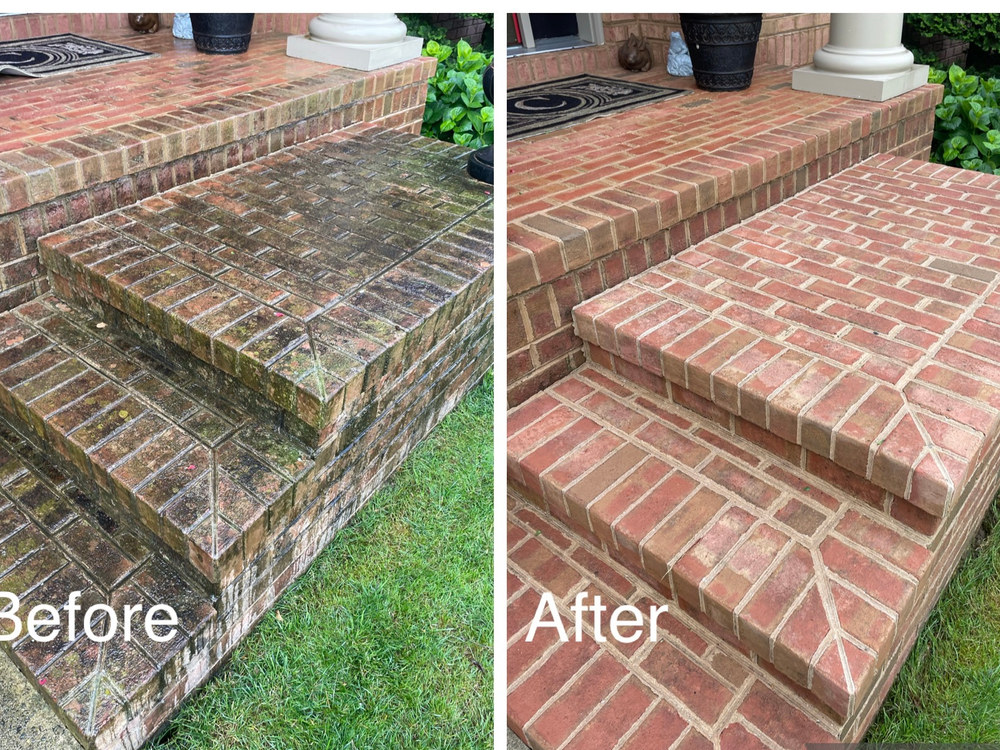 Before and after brick step cleaning